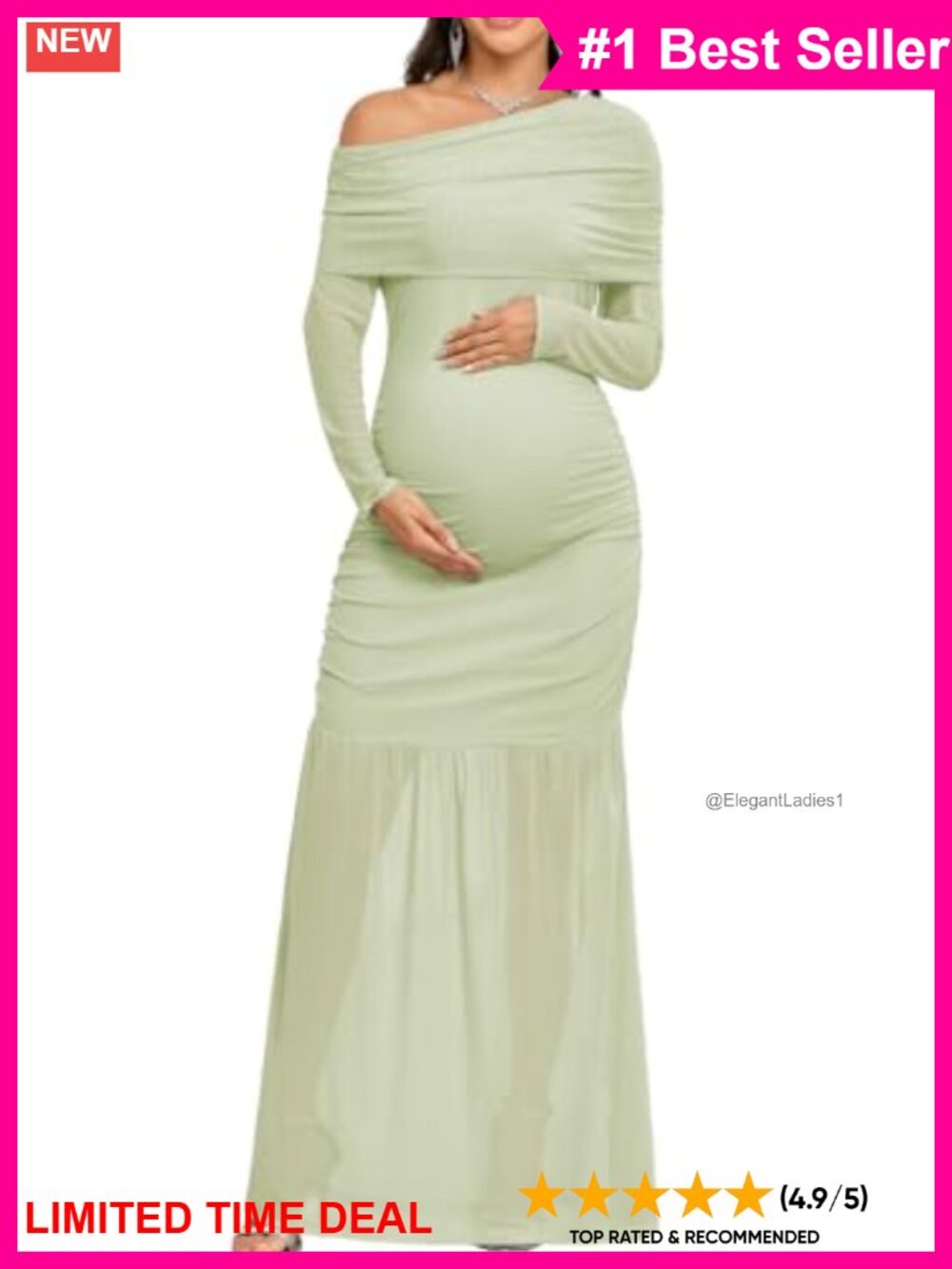 One Shoulder Maternity Maxi Dress Mermaid Hem Baby Shower Photoshoot Gown